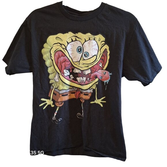 Nickelodeon SpongeBob Graphic T-Shirt Black Short Sleeve Cartoon Design Unisex - Picture 1 of 4
